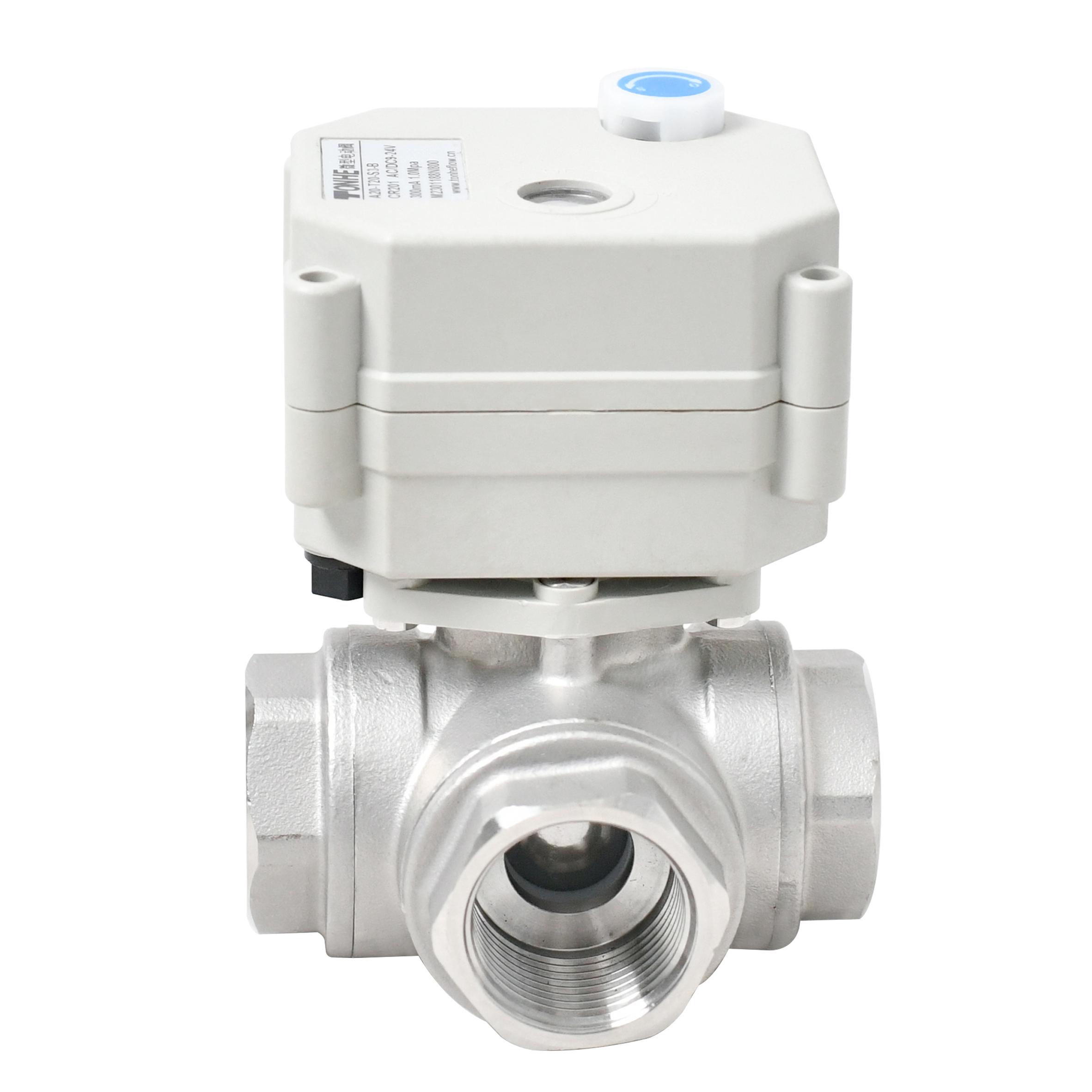 Switching type -With indicator & manual override，3/4” SS304 3 way electric valve