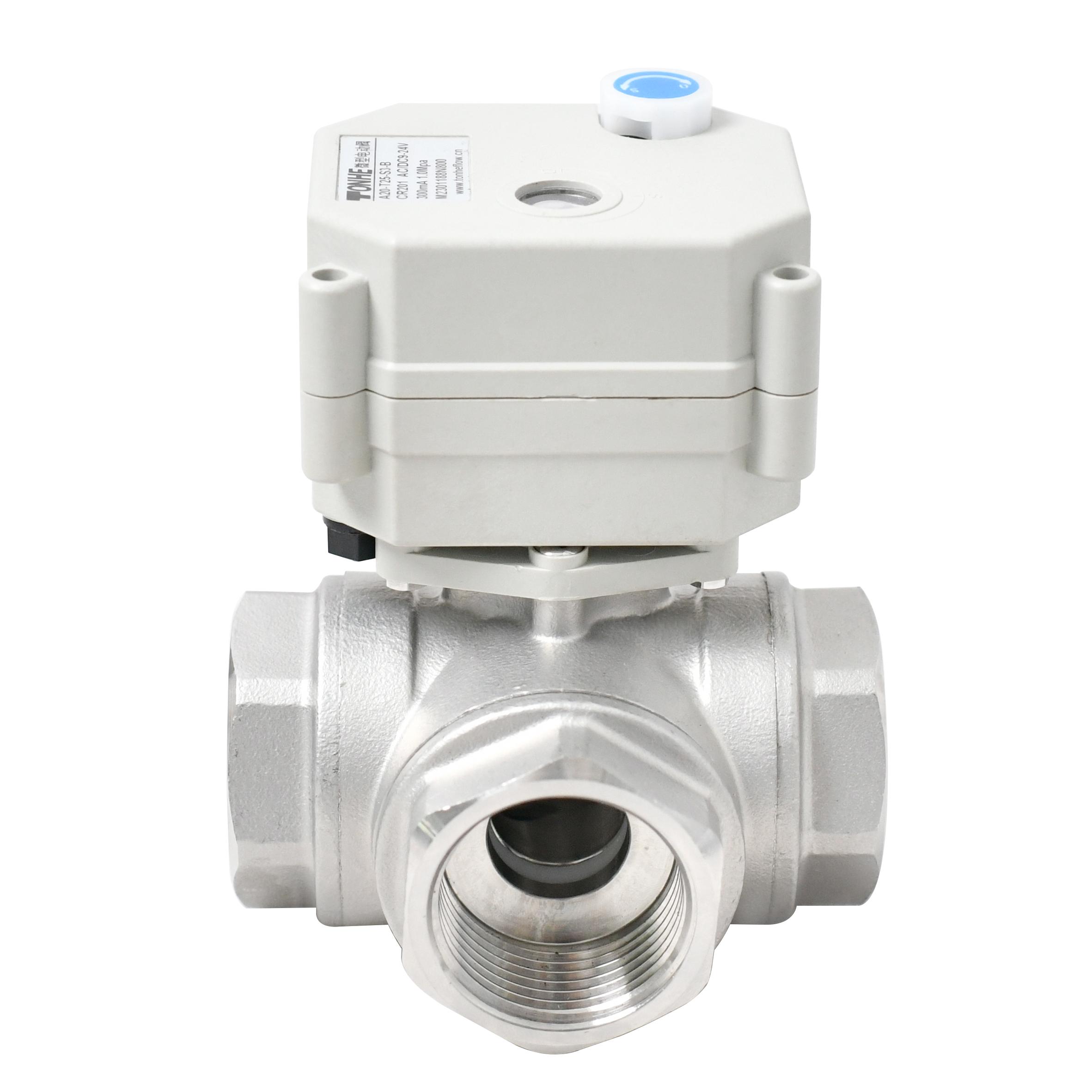 Switching type -With indicator & manual override，1” SS304 3 way electric valve