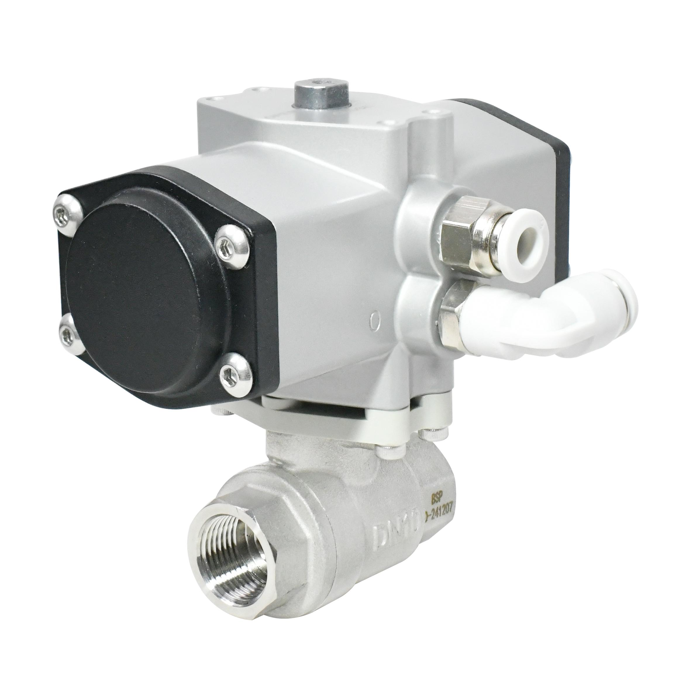 1S Open 3/8 Inch  Two-Way BSP NPT Threaded Supported Pneumatic Actuated Ball 