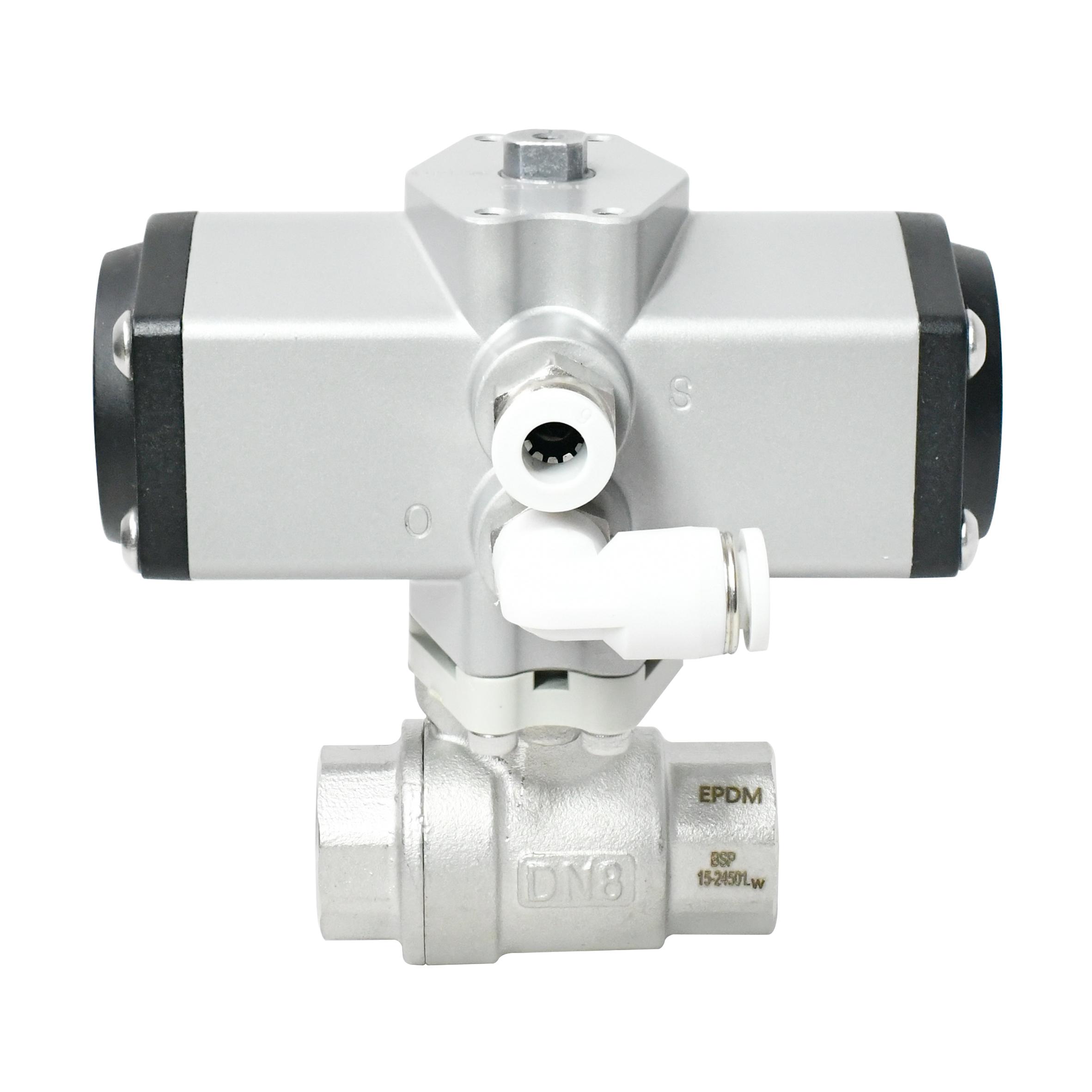 1S Open 1/4 Inch  Two-Way BSP NPT Threaded Supported Pneumatic Actuated Ball 