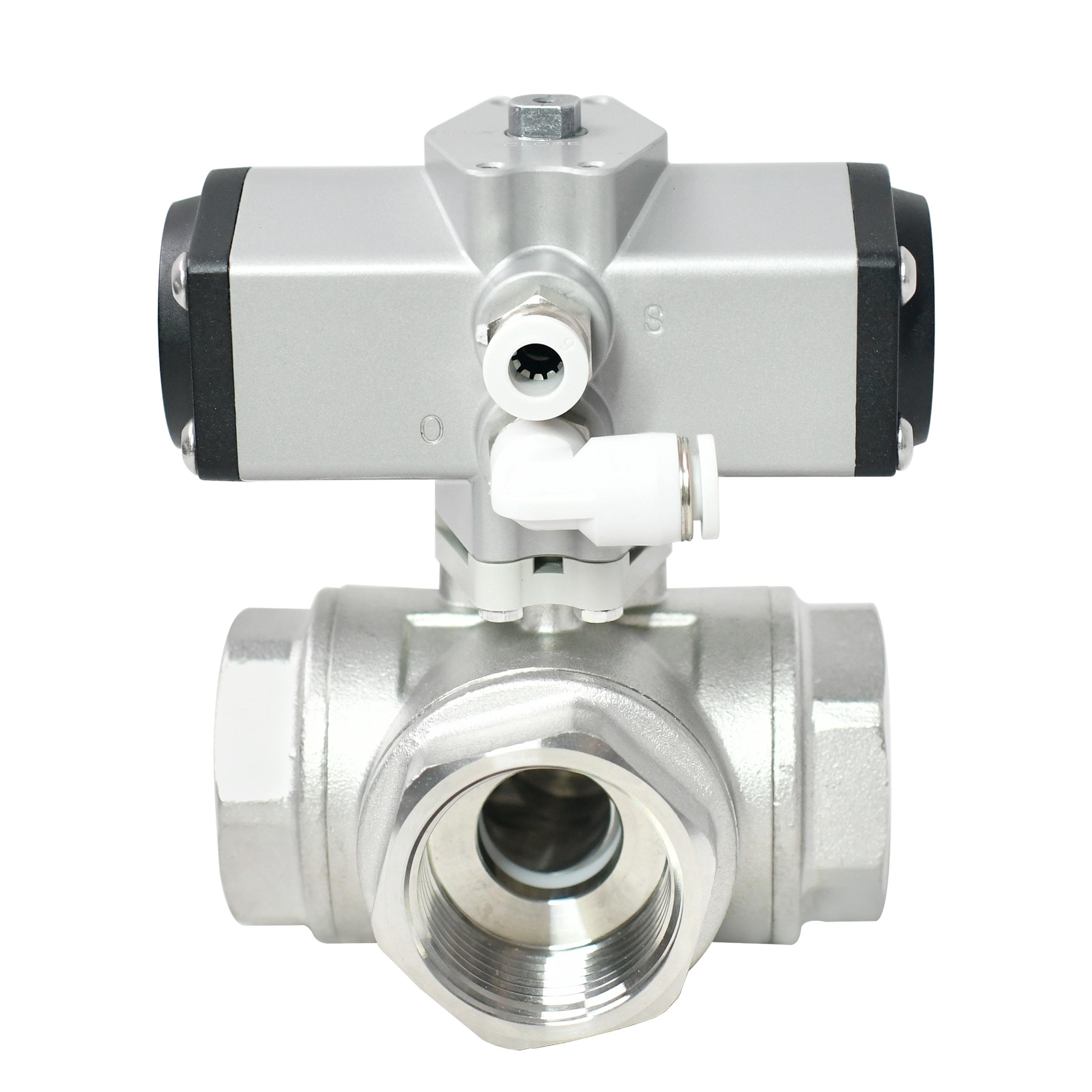 1S Open 1 Inch 3 Way Pneumatic Actuated Ball Valve