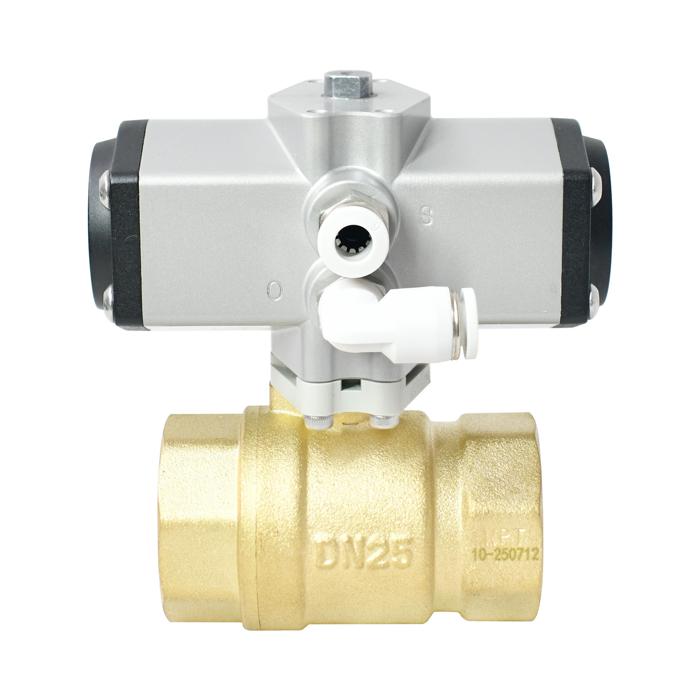 1S Open 1 Inch Brass 2-Way Pneumatic Actuated Ball Valve 