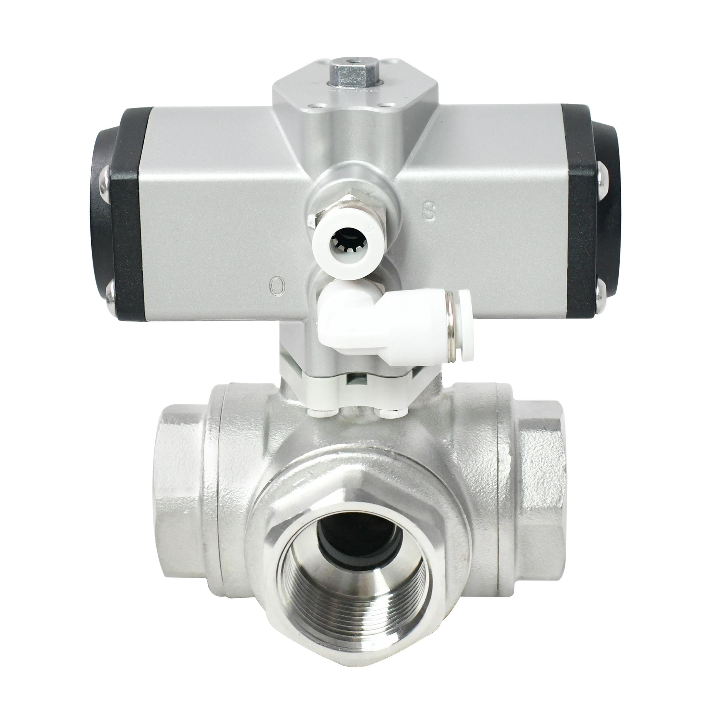 1S Open 3/4 Inch 3 Way Pneumatic Actuated Ball Valve