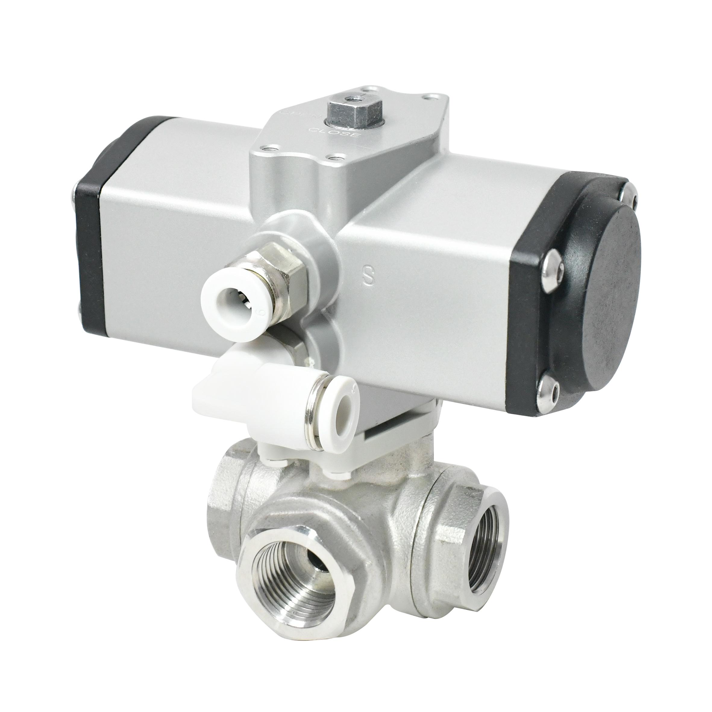 1S Open 3/8 Inch 3 Way Pneumatic Actuated Ball Valve