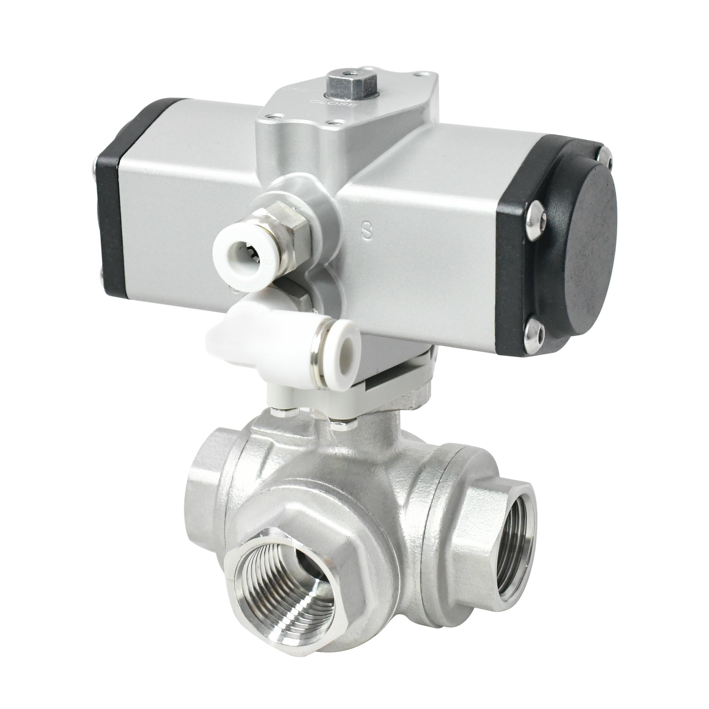 1S Open 1/2 Inch 3 Way Pneumatic Actuated Ball Valve
